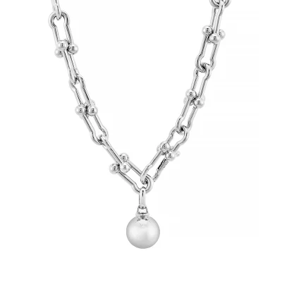 Einzelne Perlenkette mit Anhänger, Platin-Halsketten für Damen, 86 g