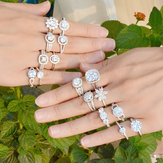 OEM Jewelry Factory Kundenspezifischer verstellbarer 925er Sterlingsilber-Moissanit-Zirkonia-Hochzeits-Verlobungsring für Damen