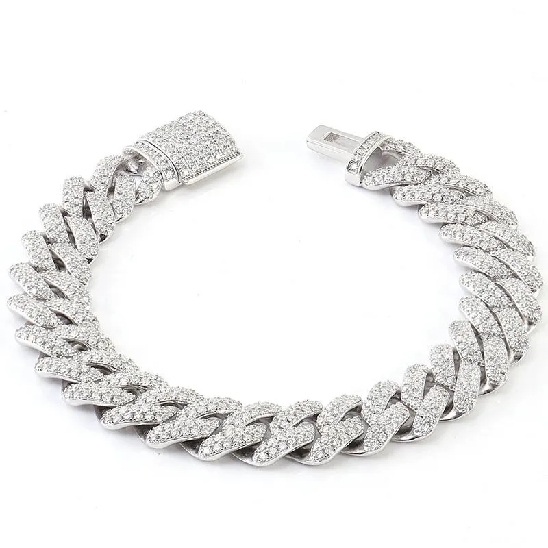 Echtes S925 Sterling Silber D Vvs Moissanit Iced Out kubanische Gliederkette 6 7 8 9 Zoll 16 18 Zoll 20 22 24 26 Zoll Halskette Armband